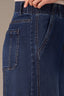 Indigo Denim Contour Shape Technology Skyrise Diagonal Front Seam Double Button V-Yoke Petite Wide Leg Jean