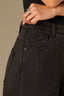 Washed Black Artisanal Denim Contour Shape Technology Skyrise Round Up Yoke Front Center Seam Fray Hem Wider Leg Jean
