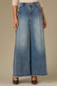 Mid Blue Artisanal Denim Contour Shape Technology Skyrise Round Up Yoke Front Center Seam Fray Hem Petite Wider Leg Jean