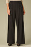 Black Woven Contour Shape Technology Skyrise Double Hook Button Zip Closure Side Pockets Faux Back Pockets Overlap Pleats Back Slit Hem Wide Leg Trouser
