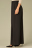 Black Woven Contour Shape Technology Skyrise Double Hook Button Zip Closure Side Pockets Faux Back Pockets Overlap Pleats Back Slit Hem Wide Leg Trouser