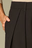 Black Woven Contour Shape Technology Skyrise Double Hook Button Zip Closure Side Pockets Faux Back Pockets Overlap Pleats Back Slit Hem Petite Wide Leg Trouser