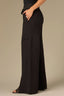 Black Luxe Leisure Skyrise Pull-On Elastic Waist Curved Flap Pocket Seaming Detail Front Slit Hem Wide Leg Glider Pant
