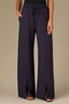 Navy Luxe Leisure Skyrise Pull-On Elastic Waist Curved Flap Pocket Seaming Detail Front Slit Hem Wide Leg Glider Pant

