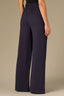 Navy Luxe Leisure Skyrise Pull-On Elastic Waist Curved Flap Pocket Seaming Detail Front Slit Hem Wide Leg Glider Pant
