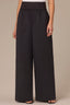 Black Ultra Skyrise Fold Over Elastic Pull-On Waistband Faux Zip Fly Patch Pocket Mixed Media Palazzo Pant 