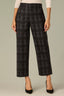 Midnight Steel Multi Contour Shape Technology Skyrise Angled Dart Seams Extended Tab Hook Zip Fly Trouser Front Faux Back Side Panels Double Waistband Plaid Print Teagan Ankle Straight Leg Trouser