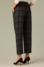 Midnight Steel Multi Contour Shape Technology Skyrise Angled Dart Seams Extended Tab Hook Zip Fly Trouser Front Faux Back Side Panels Double Waistband Plaid Print Teagan Ankle Straight Leg Trouser
