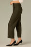 Golden Olive Contour Shape Technology Skyrise Angled Dart Seams Extended Tab Hook Zip Fly Trouser Front Faux Back Side Panels Double Waistband Teagan Ankle Straight Leg Trouser