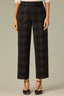 Black Berry Plaid Contour Shape Technology Skyrise Angled Dart Seams Extended Tab Hook Zip Fly Trouser Front Faux Back Side Panels Double Waistband Teagan Ankle Straight Leg Trouser