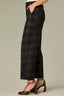Black Berry Plaid Contour Shape Technology Skyrise Angled Dart Seams Extended Tab Hook Zip Fly Trouser Front Faux Back Side Panels Double Waistband Teagan Ankle Straight Leg Trouser