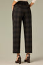 Black Berry Plaid Contour Shape Technology Skyrise Angled Dart Seams Extended Tab Hook Zip Fly Trouser Front Faux Back Side Panels Double Waistband Teagan Ankle Straight Leg Trouser