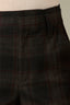 Black Berry Plaid Contour Shape Technology Skyrise Angled Dart Seams Extended Tab Hook Zip Fly Trouser Front Faux Back Side Panels Double Waistband Teagan Ankle Straight Leg Trouser