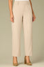 Flax Woven Contour Shape Technology Skyrise Teagan Double Waistband Double Hook Button Zip Closure Slit Front Pockets Faux Back Welt Pockets Angled Dart Seams Side Panels Ankle Straight Leg Trouser