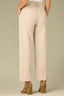 Flax Woven Contour Shape Technology Skyrise Teagan Double Waistband Double Hook Button Zip Closure Slit Front Pockets Faux Back Welt Pockets Angled Dart Seams Side Panels Ankle Straight Leg Trouser