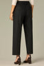 Charcoal Black Contour Shape Technology Skyrise Angled Dart Seams Extended Tab Hook Zip Fly Trouser Front Faux Back Side Panels Double Waistband Teagan Ankle Straight Leg Trouser