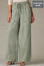Loden Green Skyrise V-Yoke Patch Pocket Self Tie Side Panel Slit Hem Plus Size Wide Leg Pant