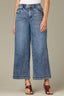 Mid Blue Artisanal Denim Contour Shape Technology Skyrise Double Side Seam Stitch Detail Gracie Petite Wide Leg Jean