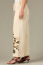 Heathered Birch Denim High Rise Slightly Arched Back Yoke Drawstring Waist Floral Applique Petite Wide Leg Jean