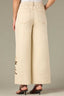 Heathered Birch Denim High Rise Slightly Arched Back Yoke Drawstring Waist Floral Applique Wide Leg Jean