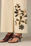 Heathered Birch Denim High Rise Slightly Arched Back Yoke Drawstring Waist Floral Applique Petite Wide Leg Jean