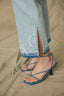 Powder Blue Artisanal Denim Contour Shape Technology High Rise Clean Finish Release Slit Embroidered Hem Barely Boot Jean