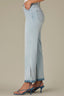 Powder Blue Artisanal Denim Contour Shape Technology High Rise Clean Finish Release Slit Embroidered Hem Barely Boot Jean
