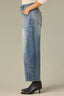 Mid Blue Vintage Denim Contour Shape Technology High Rise V-Shaped Front Pockets Angled Side Panels Barrel Leg Jean