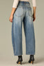 Mid Blue Vintage Denim Contour Shape Technology High Rise V-Shaped Front Pockets Angled Side Panels Barrel Leg Jean