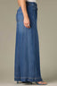 Mid Blue Denim Contour Shape Technology Ultra Skyrise Angled Dart Seams Smocked Waist Tie Leg Darts Wide Leg Jean
