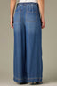 Mid Blue Denim Contour Shape Technology Ultra Skyrise Angled Dart Seams Smocked Waist Tie Leg Darts Petite Wide Leg Jean