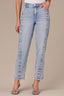 Light Blue Artisanal Denim High Rise Contour Shape Technology Spliced Front Faux Lip Seam Ankle Length Hem Straight Leg Jean