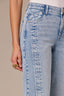 Light Blue Artisanal Denim High Rise Contour Shape Technology Spliced Front Faux Lip Seam Ankle Length Hem Straight Leg Jean
