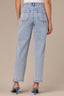 Light Blue Artisanal Denim High Rise Contour Shape Technology Spliced Front Faux Lip Seam Ankle Length Hem Straight Leg Jean