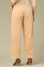 Vintage Warm Sand Corduroy Contour Shape Technology Skyrise Double Hook Button Zip Closure Curved Front Pockets Dart Seams Angled Side Seams Relaxed Barrel Leg Trouser