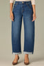 Blue Denim Contour Shape Technology High Rise Slightly Arched Back Yoke Cuffed Hem Slouchy Straight Leg Jean