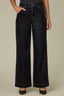 Black Velvet Denim Contour Shape Technology Skyrise V-Yoke Double Front Slash Pockets Side Panel Dart Seams Petite Wide Leg Jean