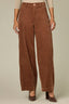 Toasted Cinnamon Skyrise Encased Waist Curved Yoke Angled Seams Relaxed Barrel Leg Pant