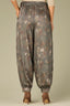 Dusty Olive Multi Silky Woven Ultra Skyrise Round Up Yoke Double Hook Button Zip Closure Slash Pockets Cinched Button Cuff Hem Abstract Print Glider Balloon Pant