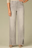 Light Grey Denim Contour Shape Technology High Rise Forward Seam Slit Scattered Rhinestone Detail Wide Leg Jean