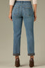 Mid Blue Artisanal Denim Contour Shape Technology Mid-Rise Slightly Arched Back Yoke Slash Front Pockets Roll Cuff Hem Petite Gemma Girlfriend Jean