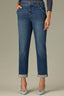 Blue Contour Shape Technology Mid-Rise Slightly Arched Back Yoke Slash Front Pockets Roll Cuff Hem Gemma Girlfriend Jean