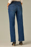 Blue Denim Contour Shape Technology Mid-Rise Slightly Arched Back Yoke Split Reverse Waistband Petite Straight Leg Jean