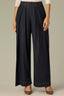 Indigo Skyrise Hook Zip Fly Overlap Pleats Back Slit Hem Tapered Wide Leg Trouser