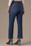 Blue Denim Contour Shape Technology Skyrise Seaming Spliced Cropped Clean Finish Fray Hem Petite Bennett Barely Boot Jean