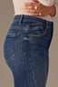Blue Denim Contour Shape Technology Skyrise Seaming Spliced Cropped Clean Finish Fray Hem Bennett Barely Boot Jean