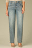 Mid Blue Artisanal Denim Contour Shape Technology Mid-Rise Double Sweetheart Yoke Gold Accents Petite Stovepipe Jean