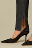 Black Denim Contour Shape Technology High Rise Slightly Arched Yoke Patch Pockets Slit Hem Cigarette Jean
