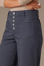 Orion Blue Skyrise Button Fly Seaming V-Shaped Back Yoke Contour Shape Technology Wide Leg Pant