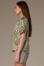 Rolling Hill Green Multi Short Half Cinched Raglan Sleeve Embroidered Overlap V-Placket Stand Collar Split V-Neck Smock Floral Print Plus Size Woven Top